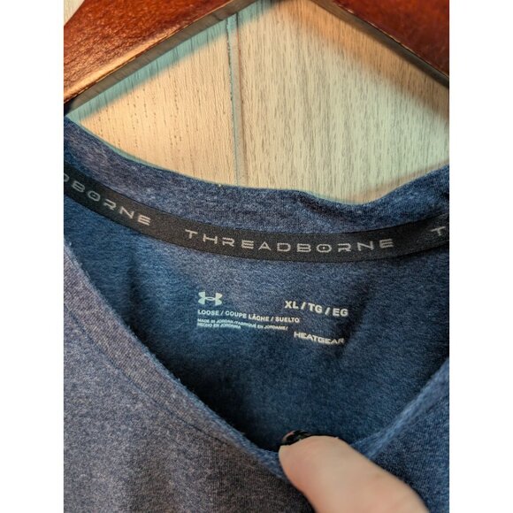 Under Armour Threadborne HeatGear Men's XL Blue Loose Fit Short Sleeve - Picture 3 of 5